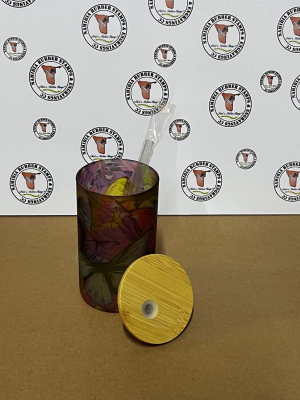 A printed frosted glass tumbler