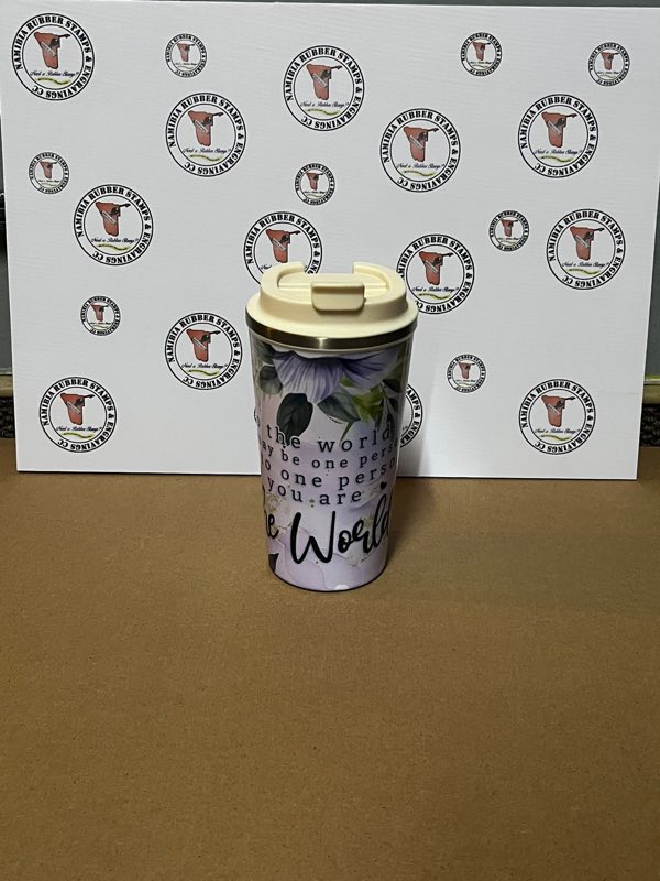 A printed ceramic latte mug