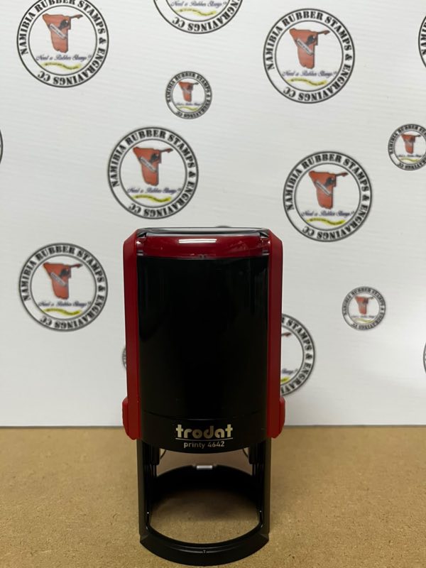Trodat Printy 4642 round self-inking stamp with red trim
