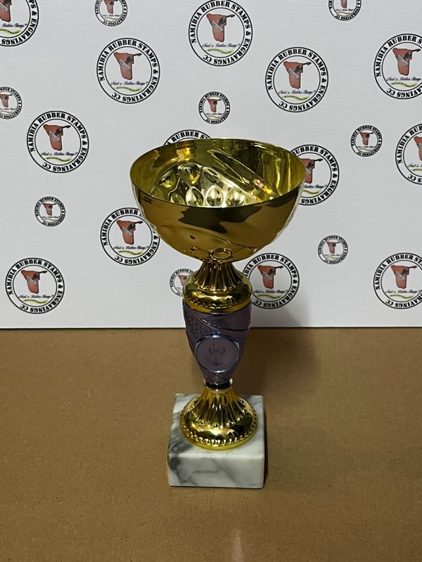 Gold trophy cup on a marble base